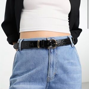 & Other Stories Italian Leather Belt in Black Croc Embossed